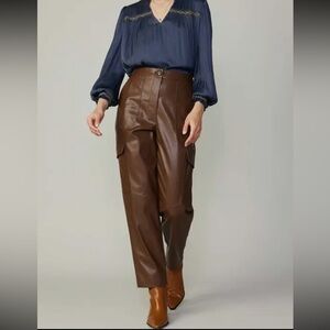 NWT Current Air Brown Chocolate Vegan Leather Cargo Pants Anthropologie Style